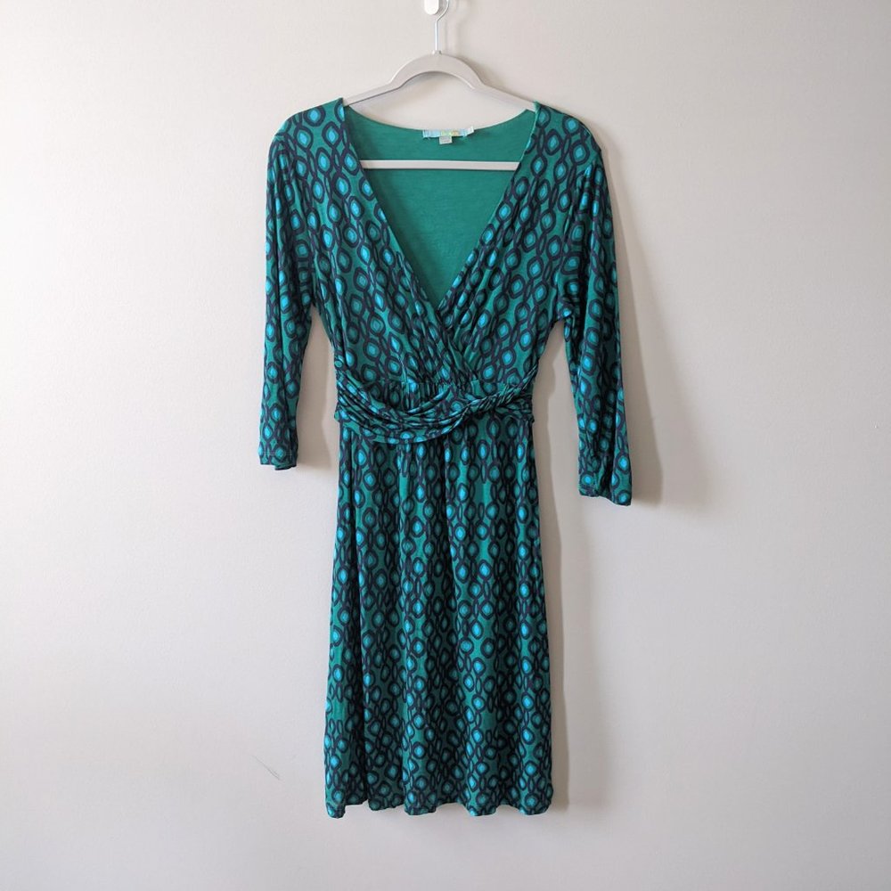 Boden Ruched Waist Geometric V-neck Jersey Knit Dress, size 6